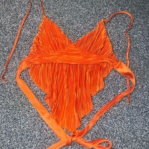 Orange Pleated Halter Top